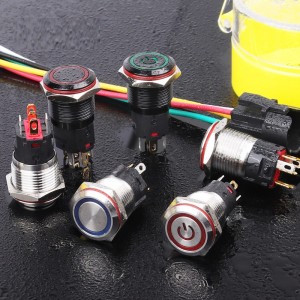 16mm waterproof panel mount LED Push Button Switch self lock non lock