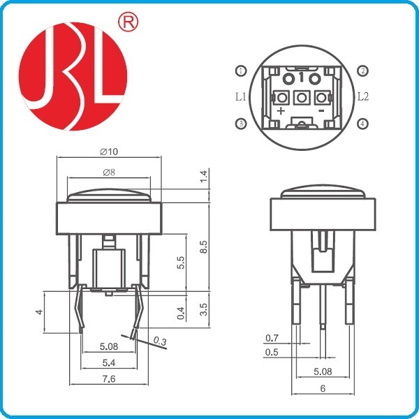 TD01 223 megvilágított tapintásos kapcsoló burkolatok és 100 000 ciklus nélkül Élettartam-teszt DC 12V 0,05A besorolás