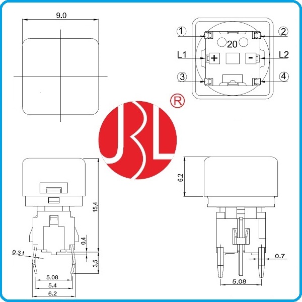 TD01 305 Osvětlený dotykový spínač bez krytů a 100 000 cyklů Test životnosti DC 12V 0,05A