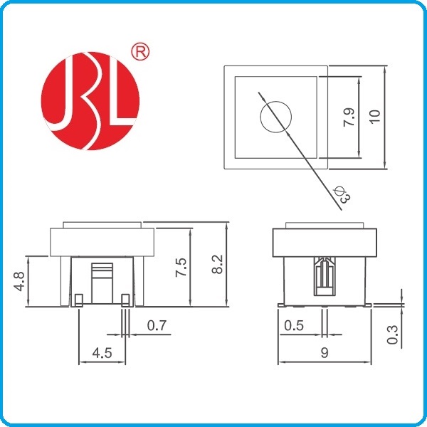 TD03 142S SMT verlichte toetsschakelaar met doppen en 100.000 cycli levensduurtest, 250gf DC 12V 0,05A classificatie