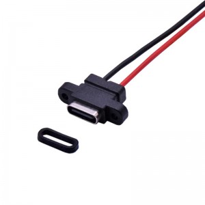 USB-20C-F-06F12L-4P USB type C female connector With wires 2pin Screw Mount Panel Cutout