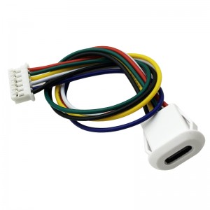 USB-20C-F-06F12L-6P USB Type C Jack Connector Cable 6 Way Snap In Panel Mount