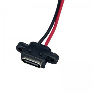 USB-20C-F-06F14L Waterproof Panel Mounting USB Type C 2.0 Female Connector with Wire Lead